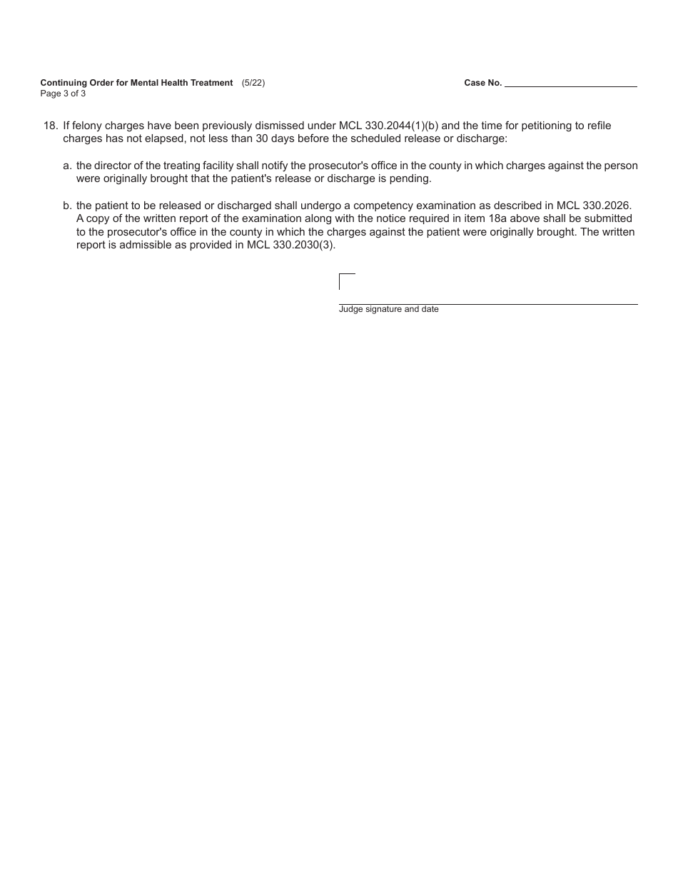 Form PCM219A Continuing Order for Mental Health Treatment - Michigan, Page 3