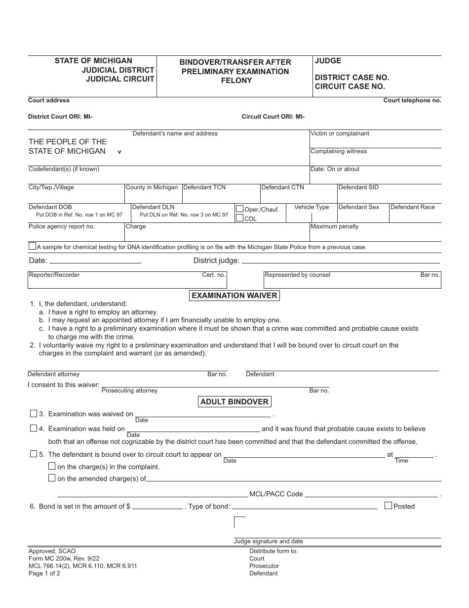 Form MC200W Felony Set - Warrant - Michigan, Page 5