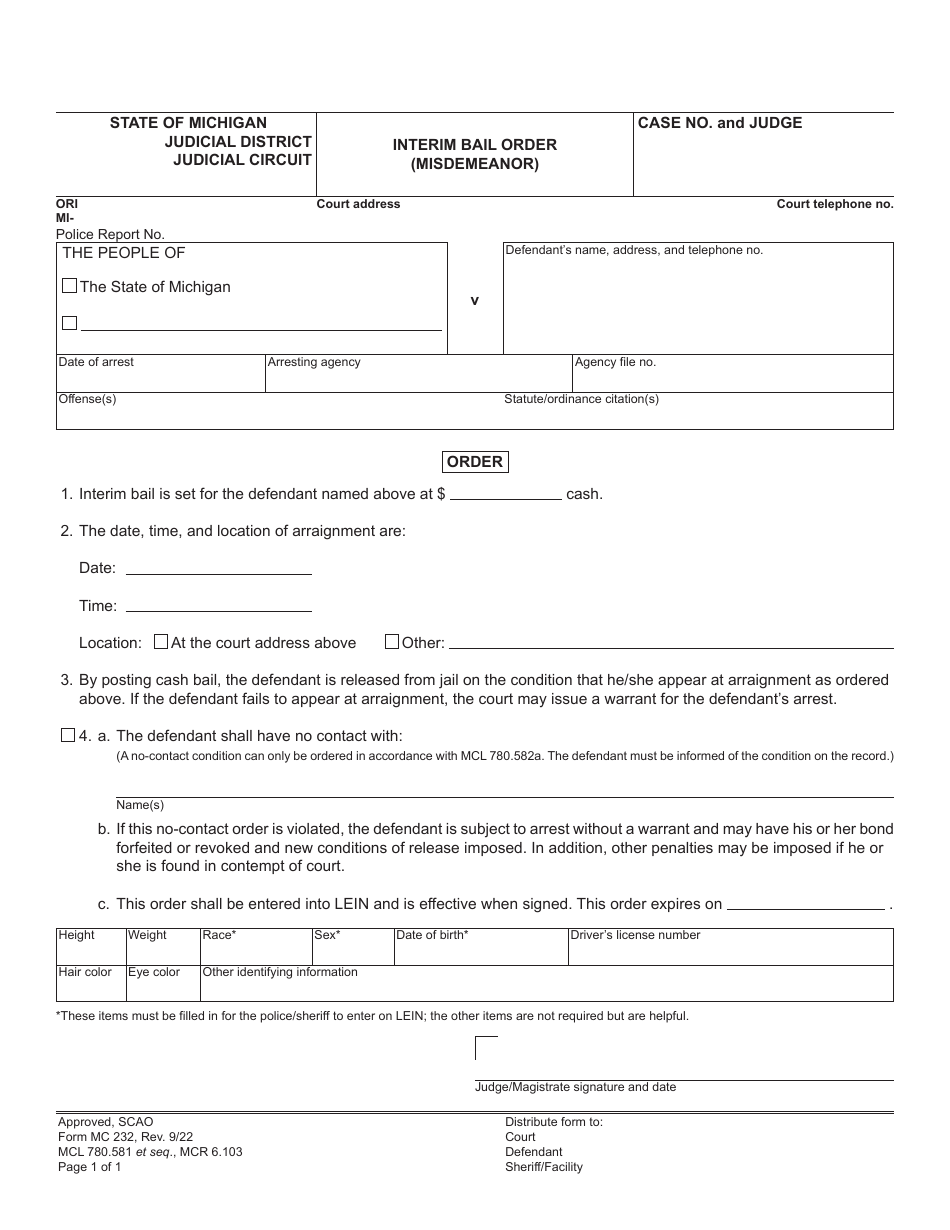 Form MC232 Download Fillable PDF or Fill Online Interim Bail Order ...