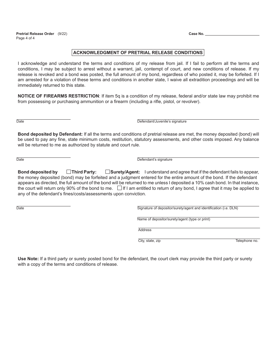 Form MC240 Pretrial Release Order - Michigan, Page 4