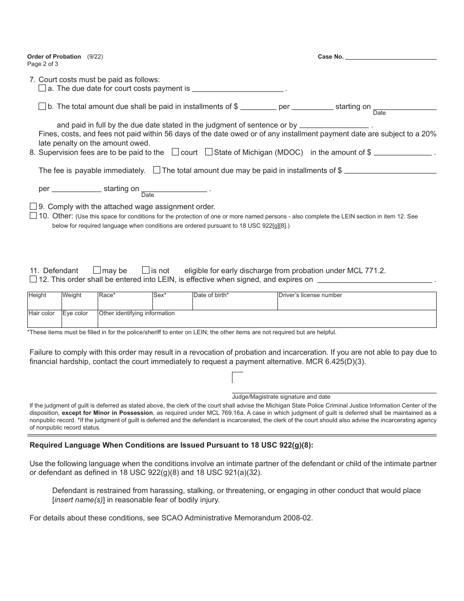 Form MC243 Download Fillable PDF or Fill Online Order of Probation ...