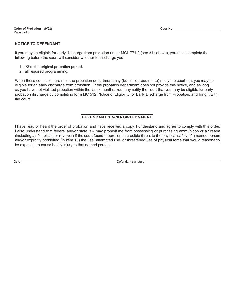 Form MC243 Order of Probation - Michigan, Page 3