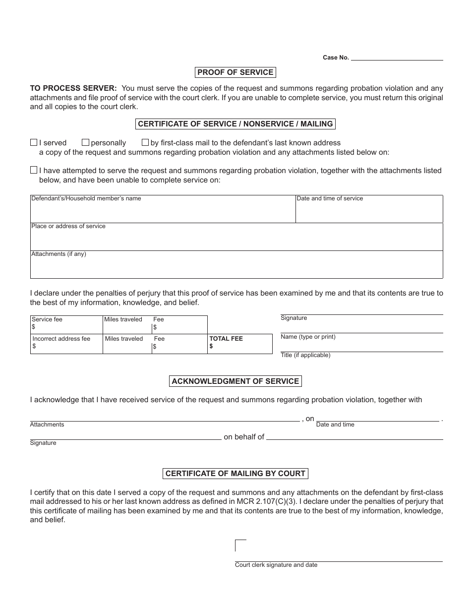 Form MC246 Request and Summons for Probation Violation - Michigan, Page 2