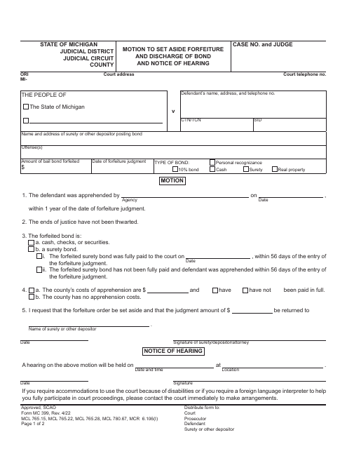Form MC399  Printable Pdf