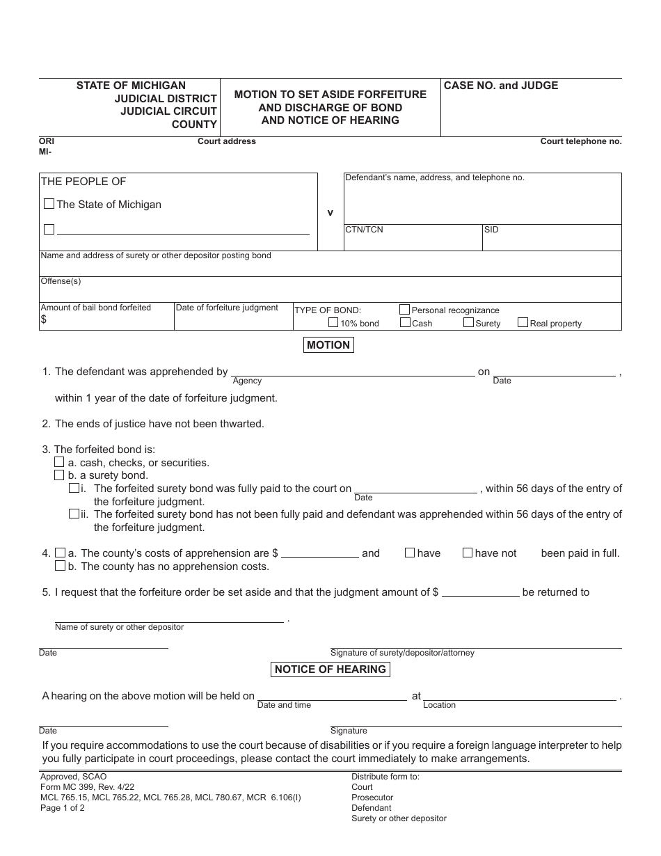 Form MC399 Download Fillable PDF or Fill Online Motion to Set Aside ...