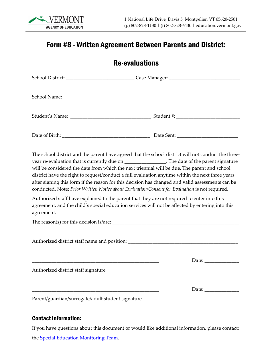 Form 8 Download Printable PDF or Fill Online Written Agreement Between ...