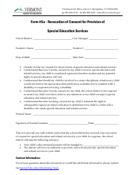Document preview: Form 6A Revocation of Consent for Provision of Special Education Services - Vermont