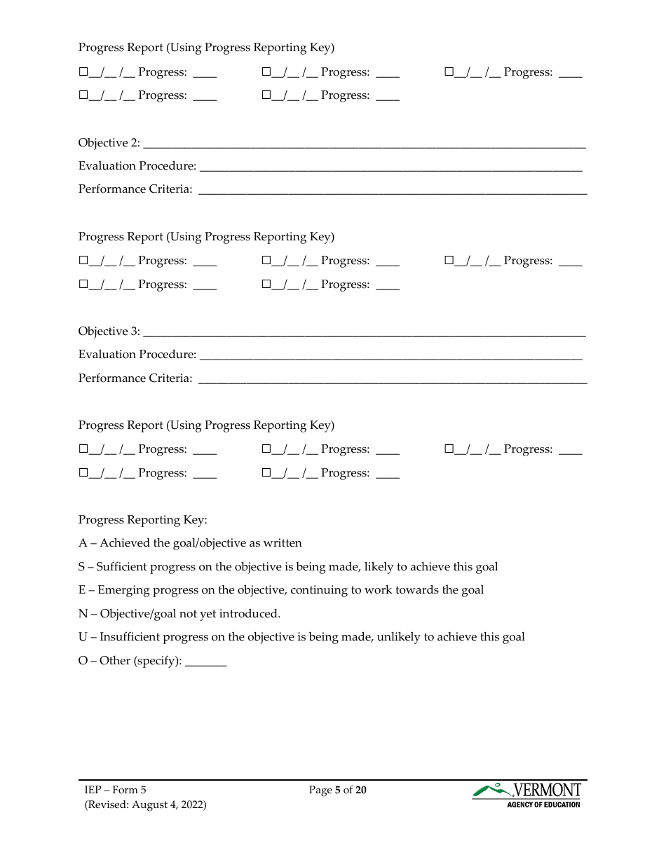 Form 5 Individualized Education Program (Iep) - Vermont, Page 5