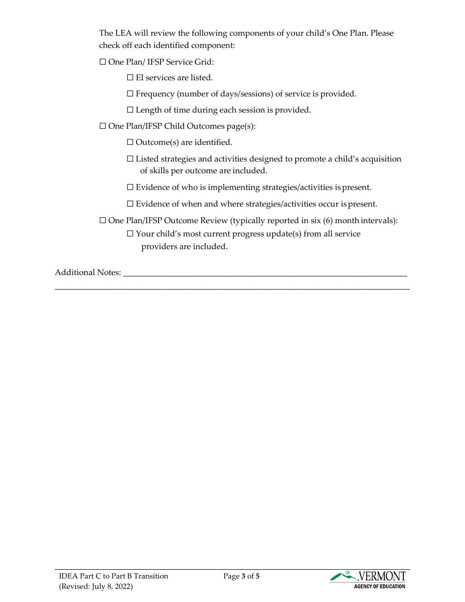Form 6B Idea Part C to Part B Transition - Vermont, Page 3