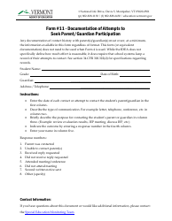 Form 11 Documentation of Attempts to Seek Parent/Guardian Participation - Vermont