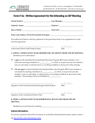 Form 5A Written Agreement for Not Attending an Iep Meeting - Vermont