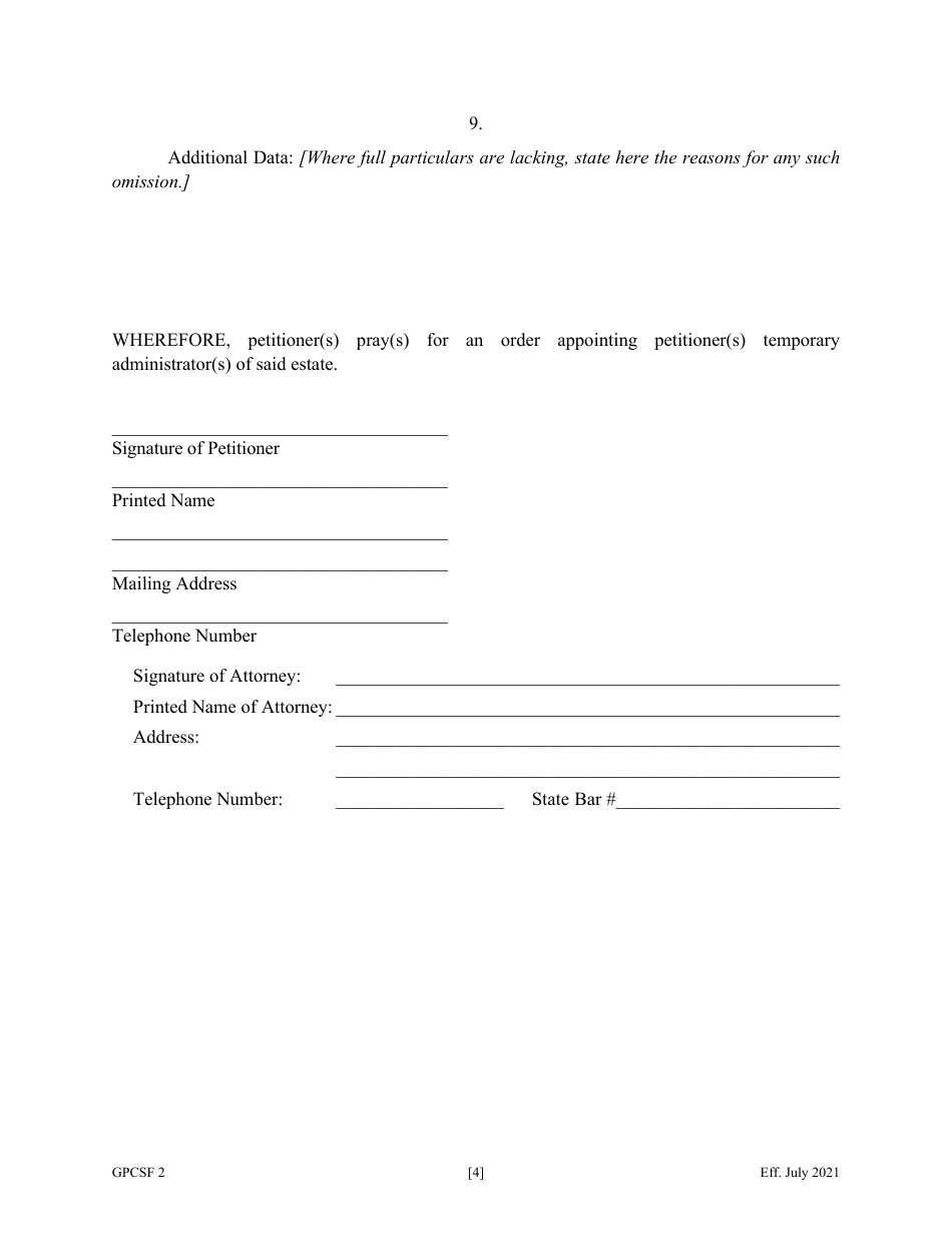 Form GPCSF2 Petition for Temporary Letters of Administration - Georgia (United States), Page 5