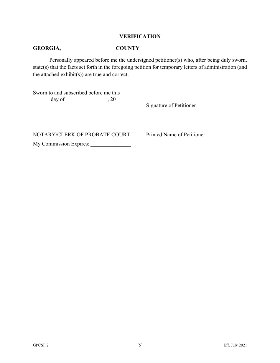 Form GPCSF2 Petition for Temporary Letters of Administration - Georgia (United States), Page 6