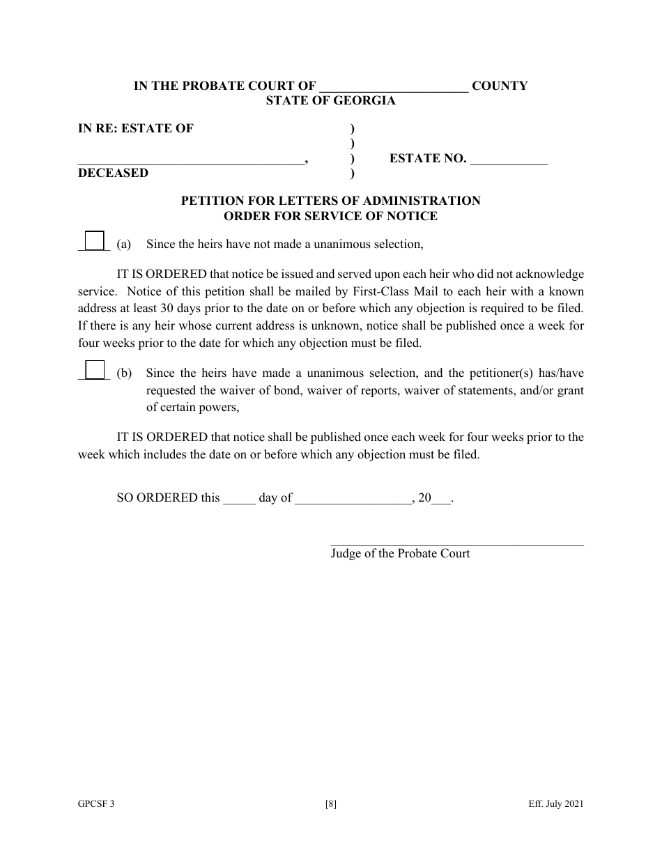 Form GPCSF3 Petition for Letters of Administration - Georgia (United States), Page 10