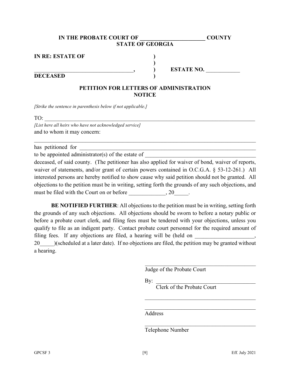 Form GPCSF3 - Fill Out, Sign Online and Download Fillable PDF, Georgia ...