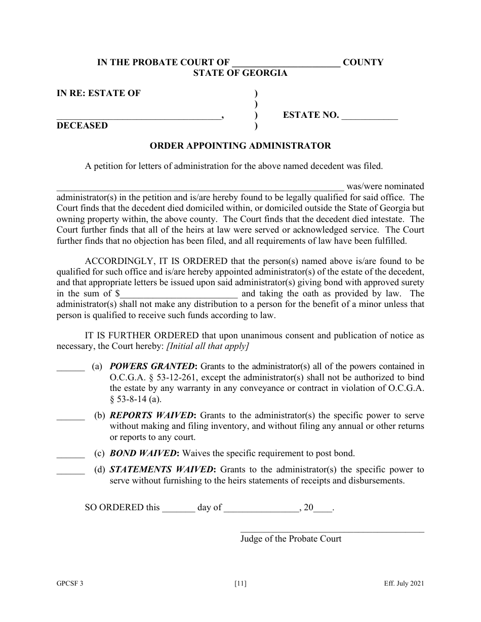 Form GPCSF3 Petition for Letters of Administration - Georgia (United States), Page 13