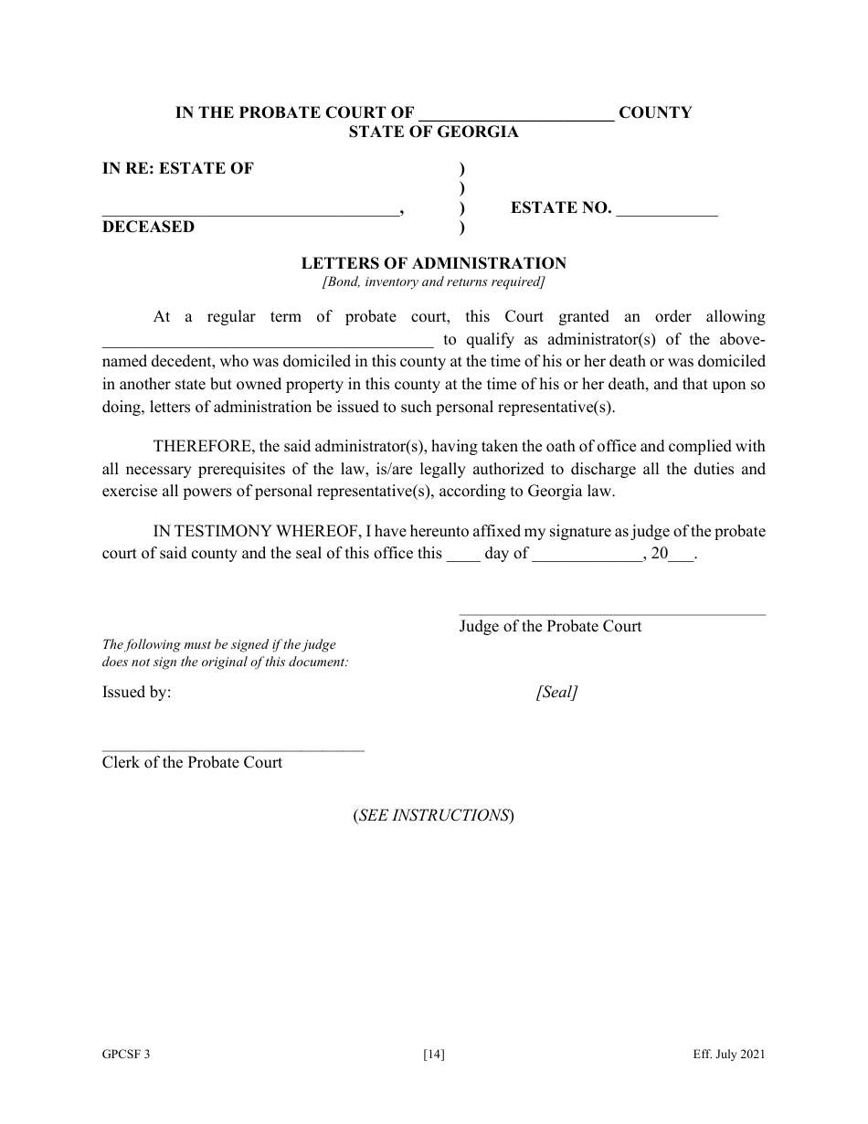 Form GPCSF3 Petition for Letters of Administration - Georgia (United States), Page 16