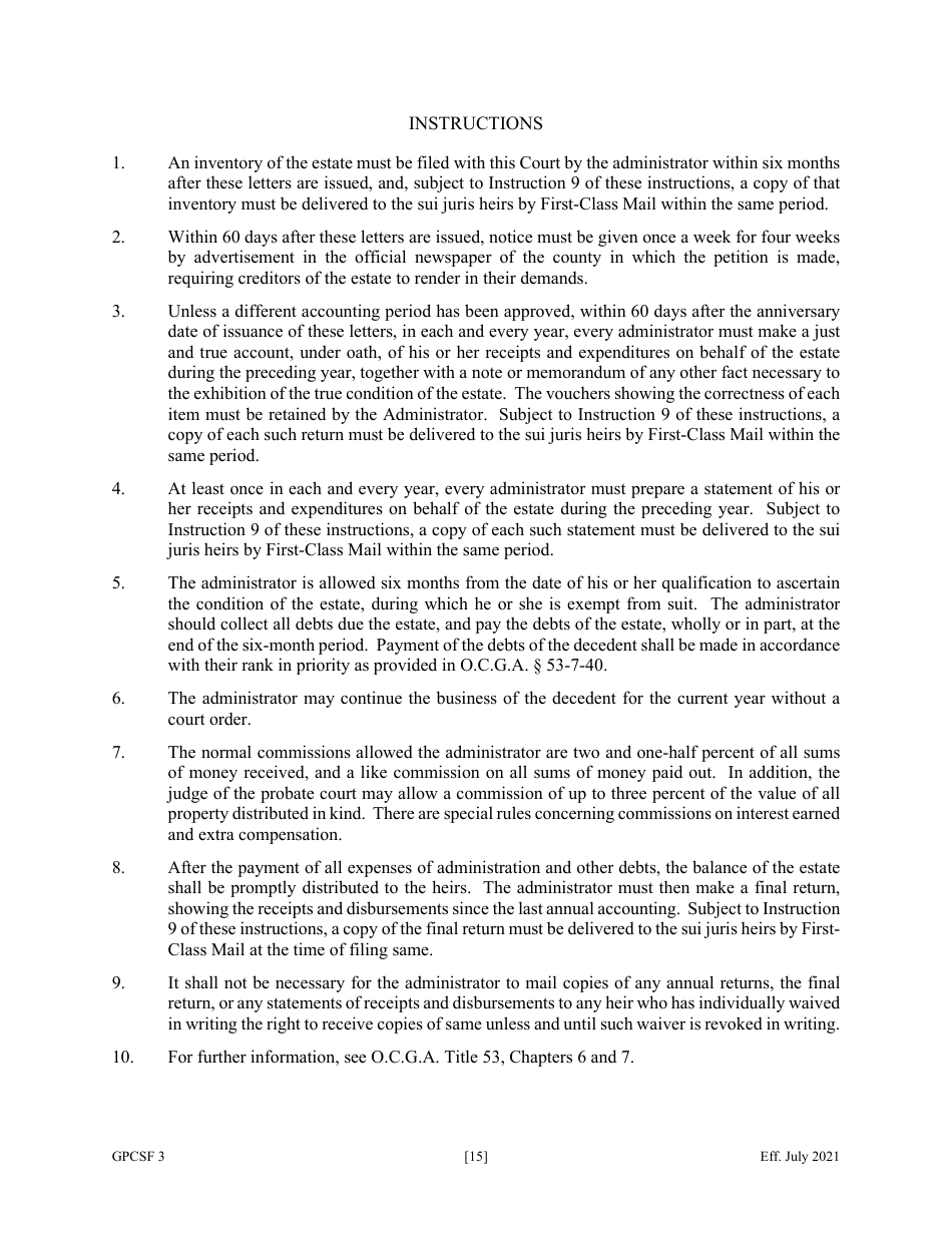 Form GPCSF3 Petition for Letters of Administration - Georgia (United States), Page 17