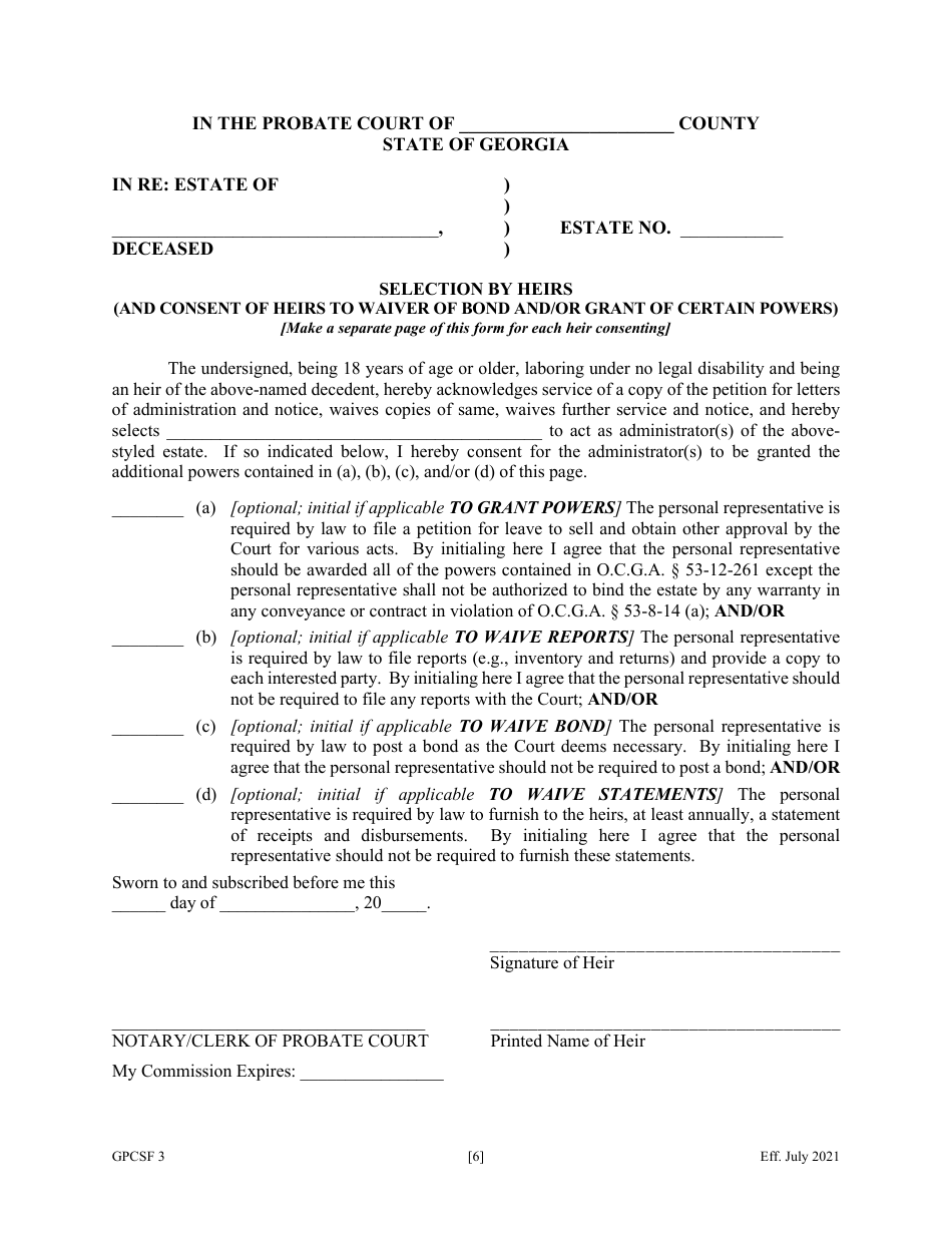 Form GPCSF3 Petition for Letters of Administration - Georgia (United States), Page 8