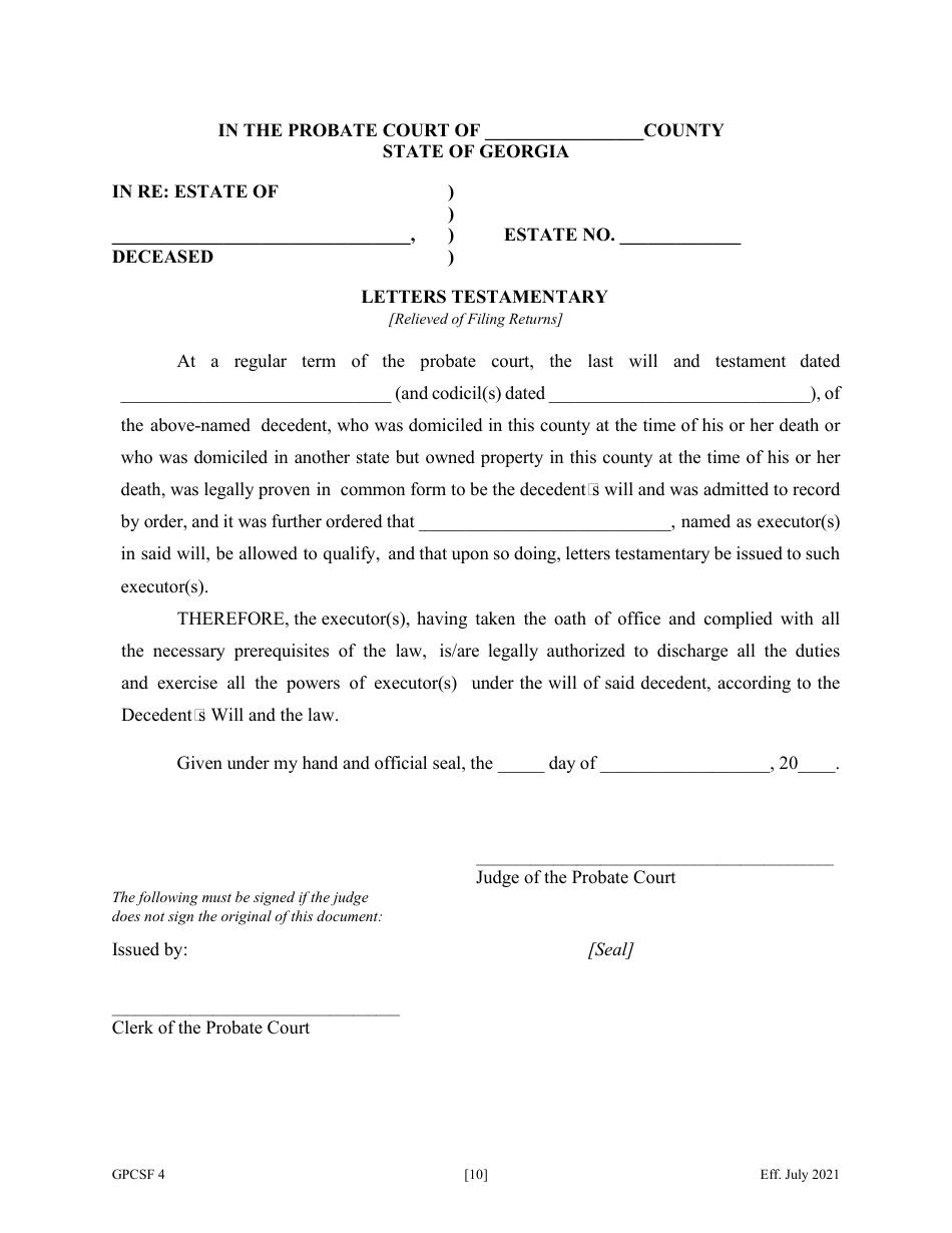 Form GPCSF4 Petition to Probate Will in Common Form - Georgia (United States), Page 12