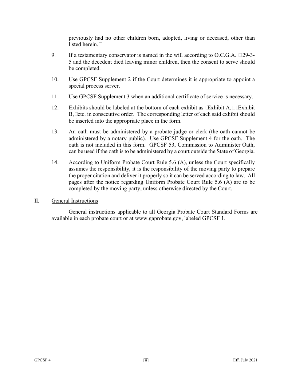 Form GPCSF4 Petition to Probate Will in Common Form - Georgia (United States), Page 2
