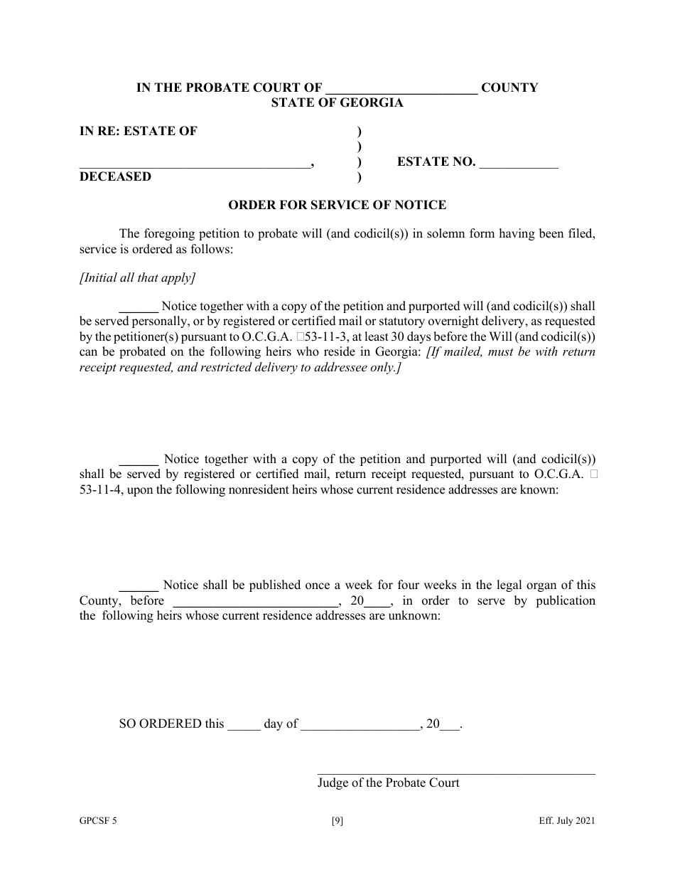 Form GPCSF5 Petition to Probate Will in Solemn Form - Georgia (United States), Page 11