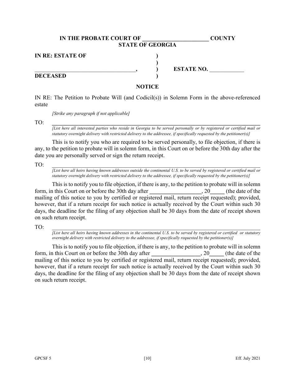 Form GPCSF5 Petition to Probate Will in Solemn Form - Georgia (United States), Page 12