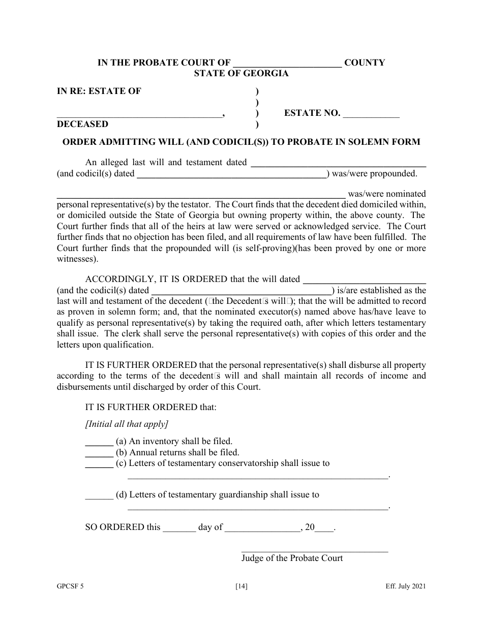 Form GPCSF5 Petition to Probate Will in Solemn Form - Georgia (United States), Page 16