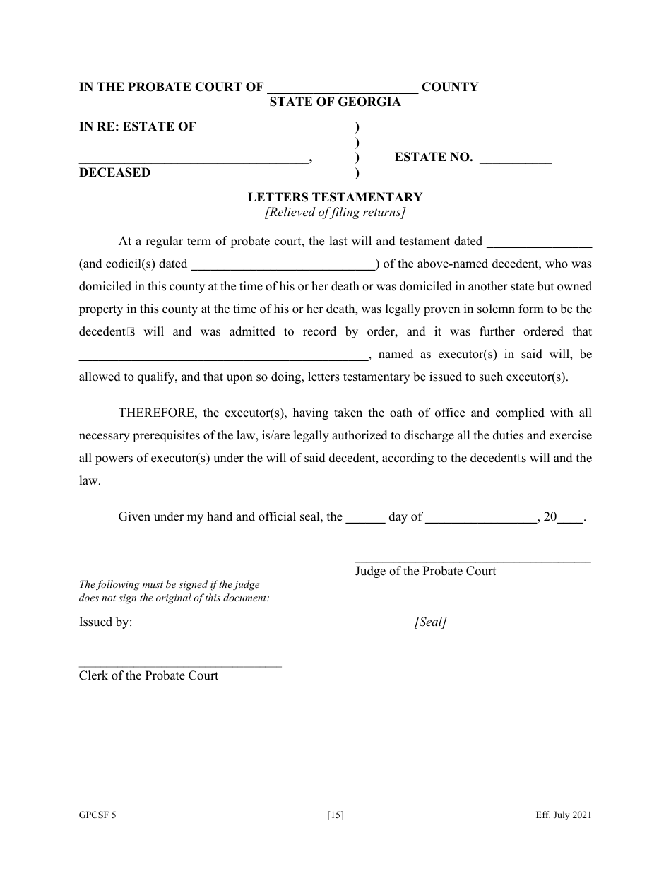 Form GPCSF5 Petition to Probate Will in Solemn Form - Georgia (United States), Page 17