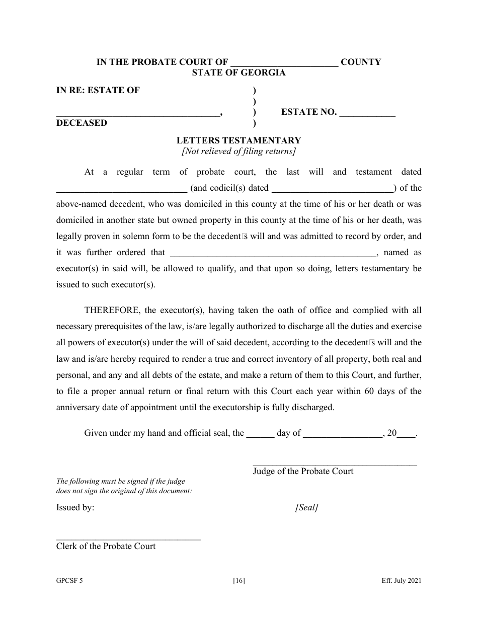 Form GPCSF5 Petition to Probate Will in Solemn Form - Georgia (United States), Page 18