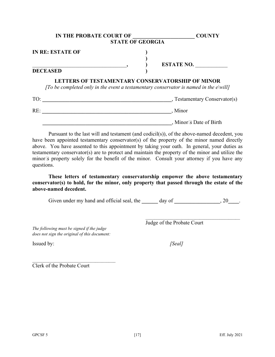 Form GPCSF5 Petition to Probate Will in Solemn Form - Georgia (United States), Page 19