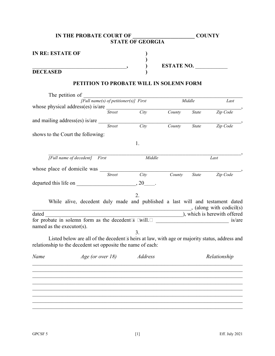 Form GPCSF5 Petition to Probate Will in Solemn Form - Georgia (United States), Page 3
