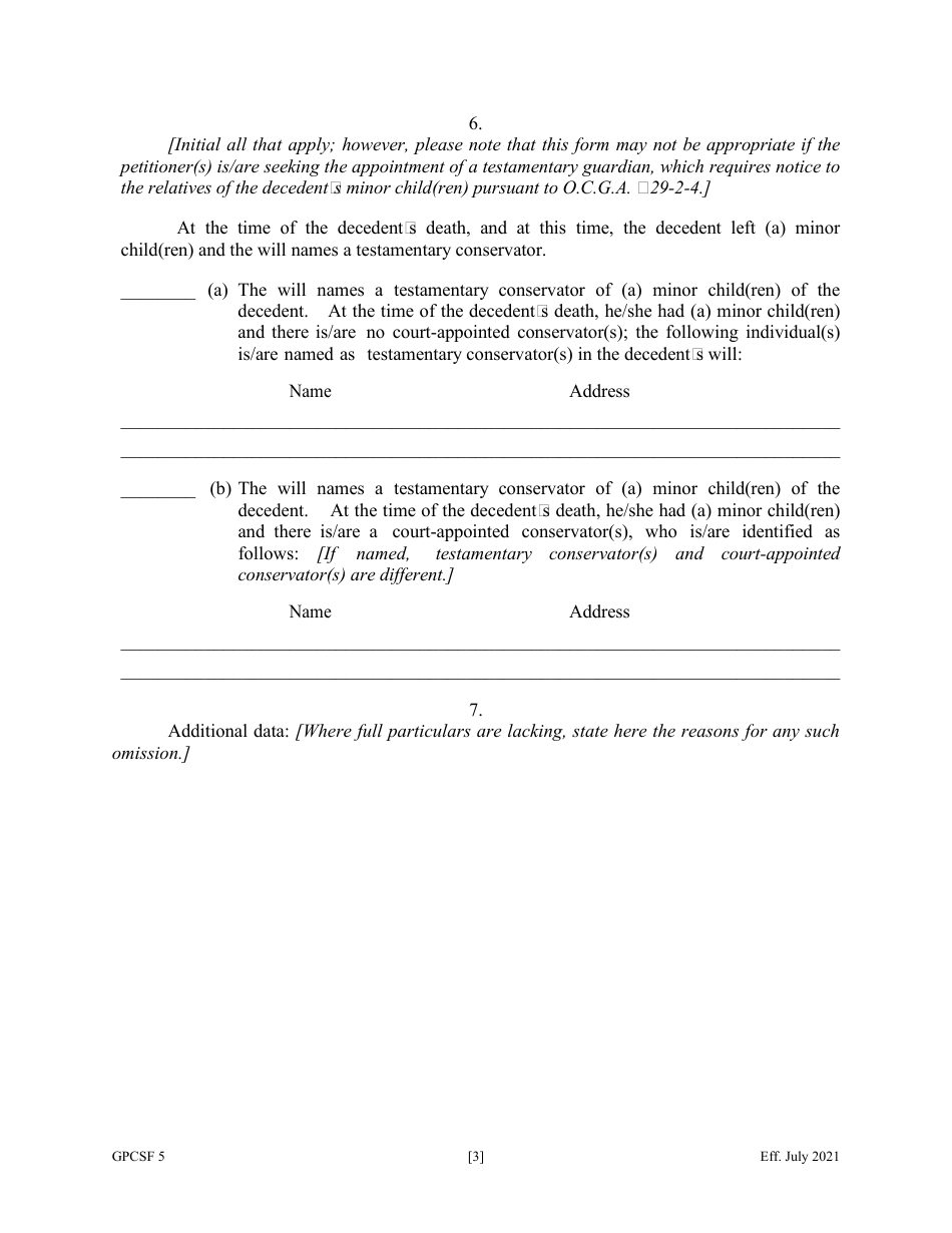 Form GPCSF5 Petition to Probate Will in Solemn Form - Georgia (United States), Page 5