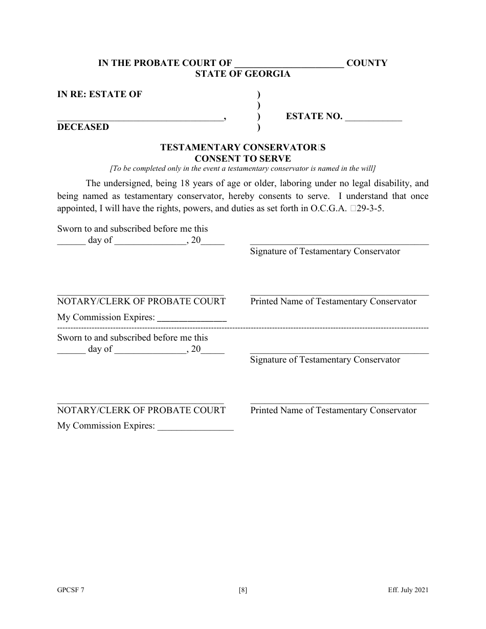 Form GPCSF7 Petition to Probate Will in Solemn Form and for Letters of Administration With Will Annexed - Georgia (United States), Page 11