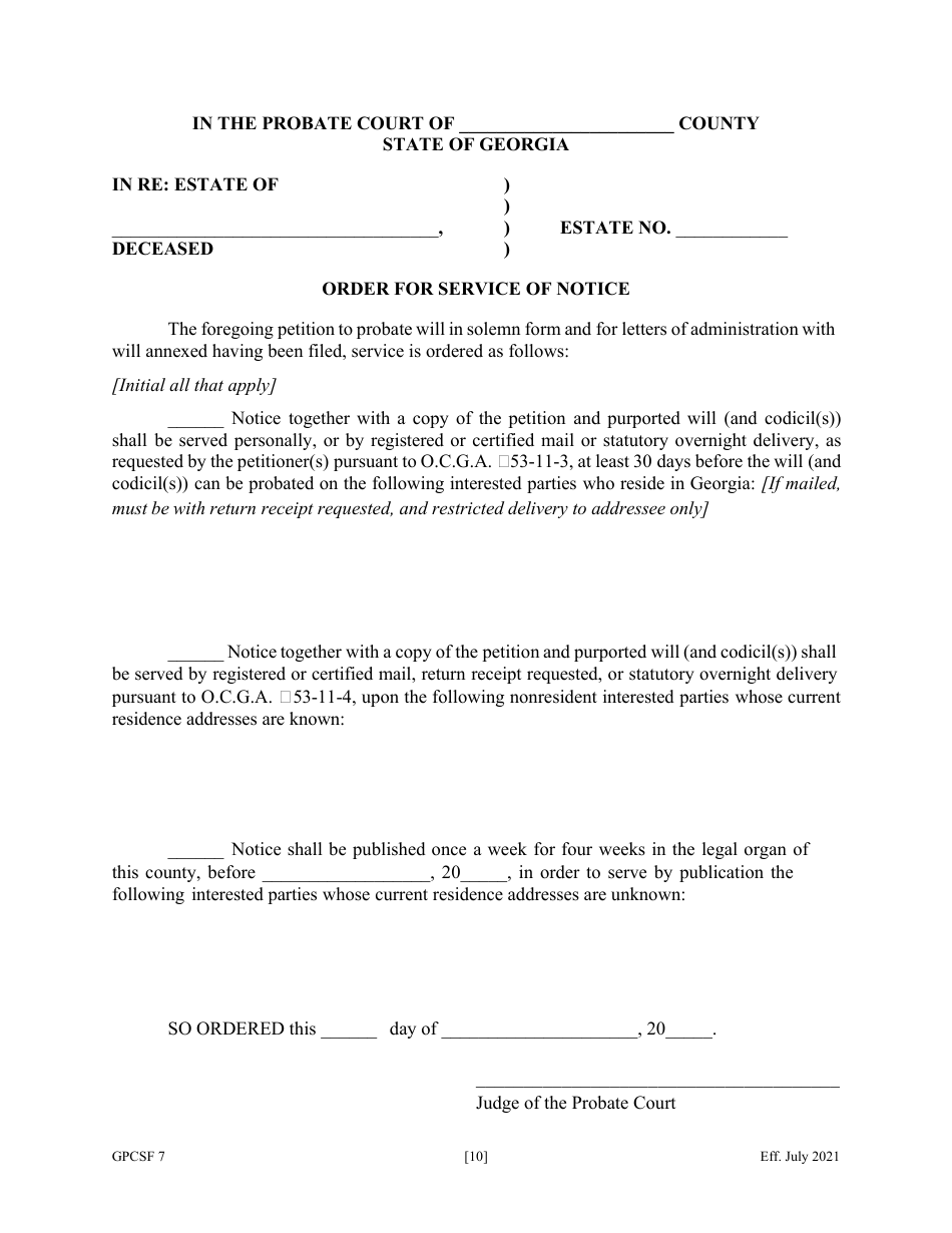 Form GPCSF7 Petition to Probate Will in Solemn Form and for Letters of Administration With Will Annexed - Georgia (United States), Page 13