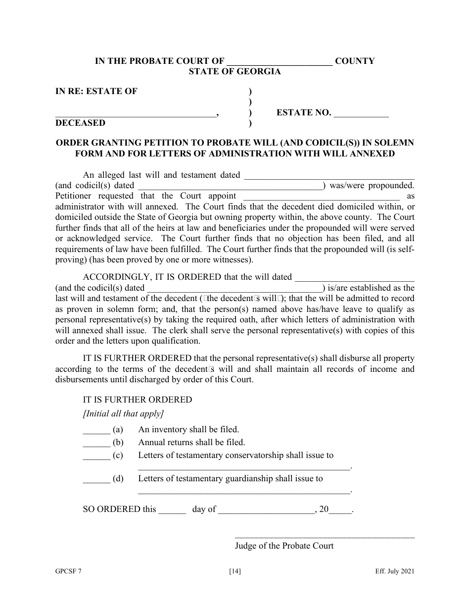 Form GPCSF7 Petition to Probate Will in Solemn Form and for Letters of Administration With Will Annexed - Georgia (United States), Page 17