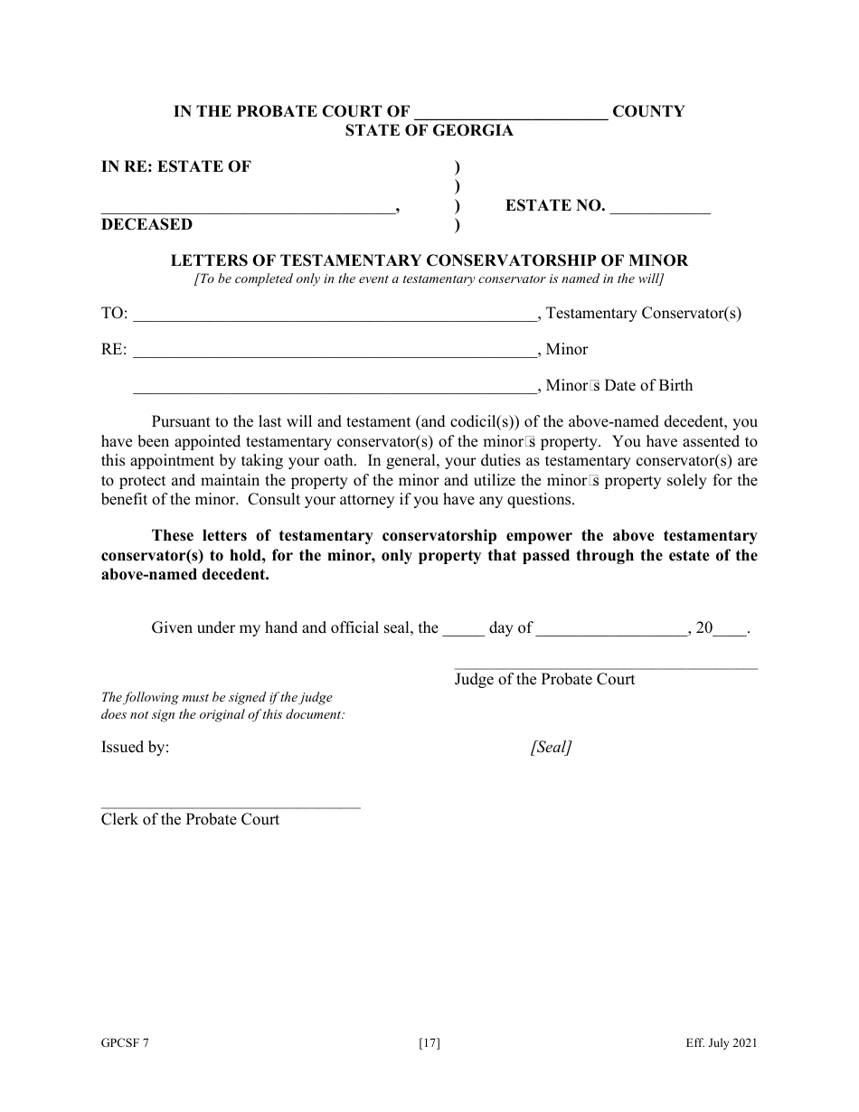 Form GPCSF7 Petition to Probate Will in Solemn Form and for Letters of Administration With Will Annexed - Georgia (United States), Page 20