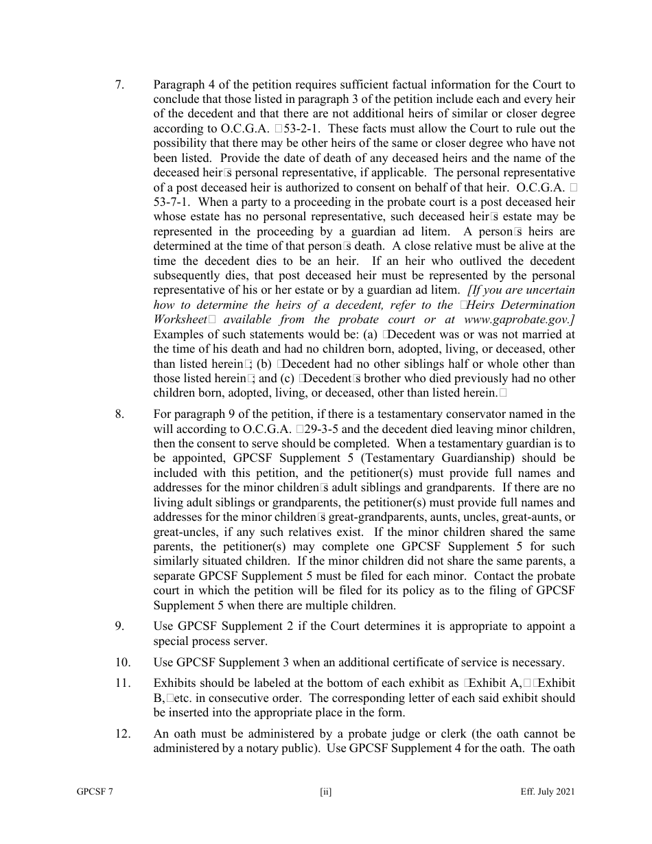Form GPCSF7 Petition to Probate Will in Solemn Form and for Letters of Administration With Will Annexed - Georgia (United States), Page 2