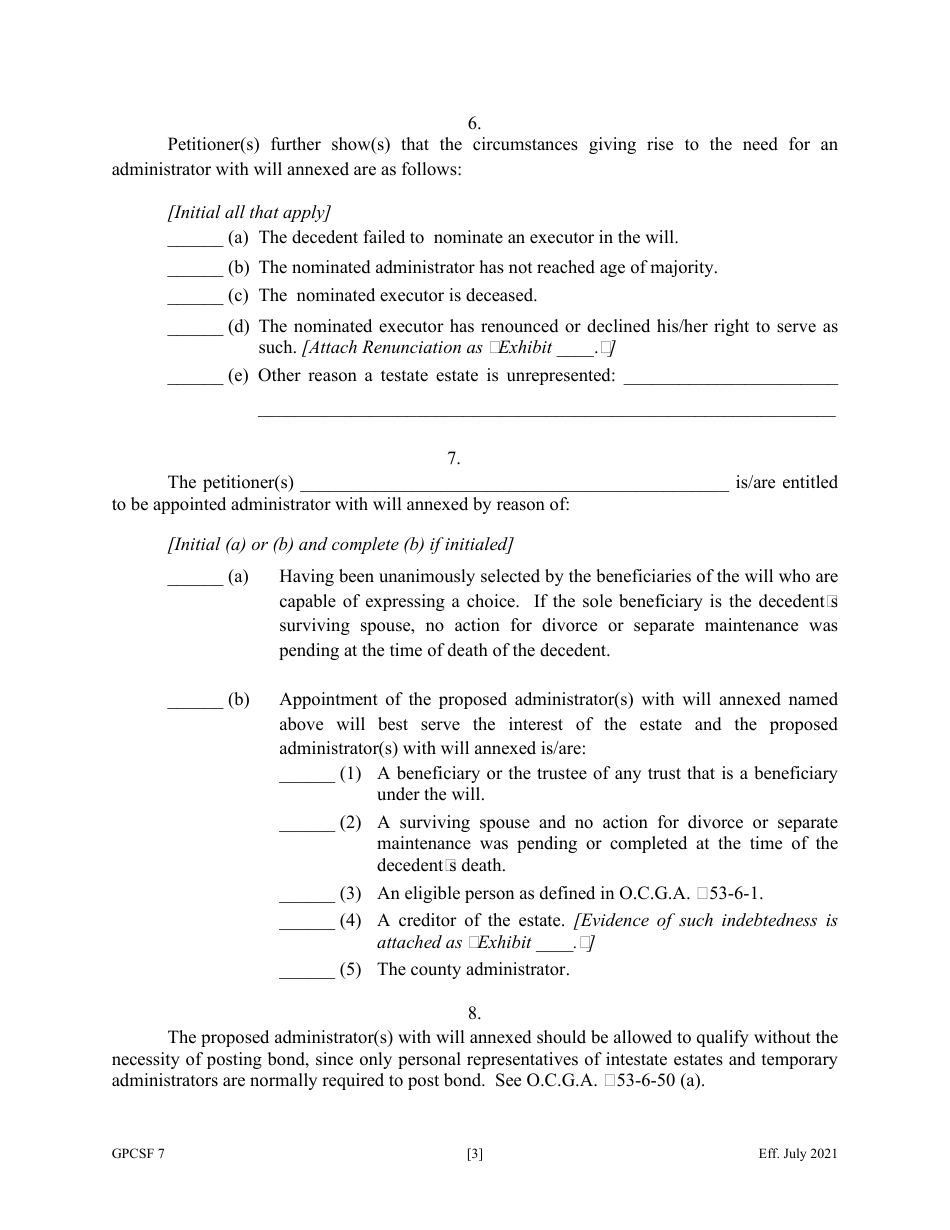 Form GPCSF7 Petition to Probate Will in Solemn Form and for Letters of Administration With Will Annexed - Georgia (United States), Page 6