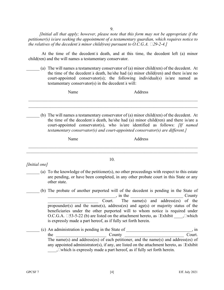 Form GPCSF7 Petition to Probate Will in Solemn Form and for Letters of Administration With Will Annexed - Georgia (United States), Page 7