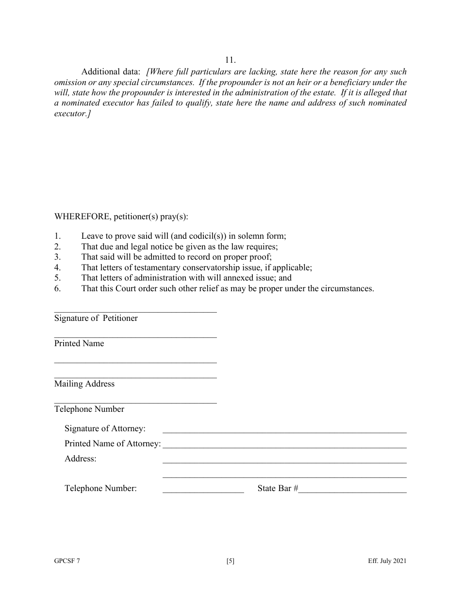 Form GPCSF7 Petition to Probate Will in Solemn Form and for Letters of Administration With Will Annexed - Georgia (United States), Page 8