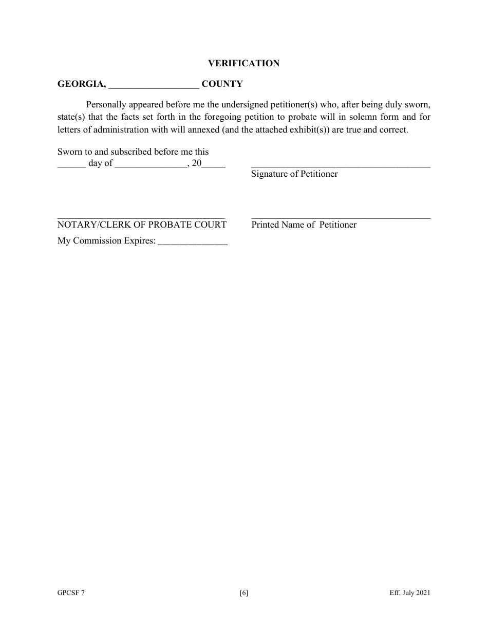 Form GPCSF7 Petition to Probate Will in Solemn Form and for Letters of Administration With Will Annexed - Georgia (United States), Page 9