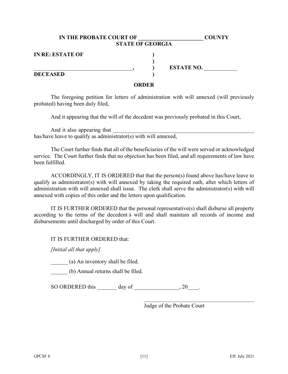 Form GPCSF8 - Fill Out, Sign Online and Download Fillable PDF, Georgia ...