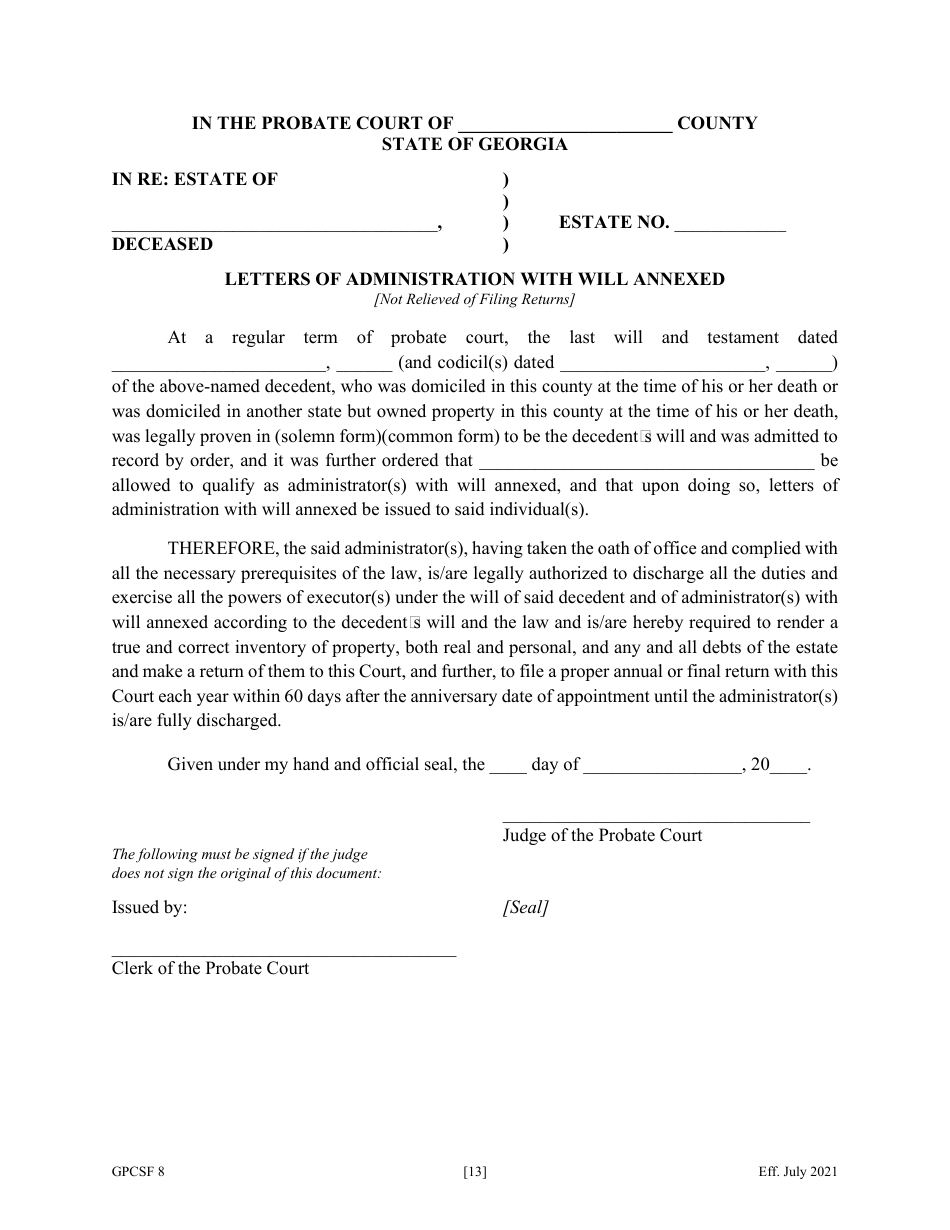 Form GPCSF8 - Fill Out, Sign Online and Download Fillable PDF, Georgia ...