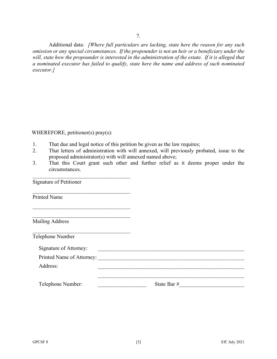 Form GPCSF8 Petition for Letters of Administration With Will Annexed - Will Previously Probated - Georgia (United States), Page 5