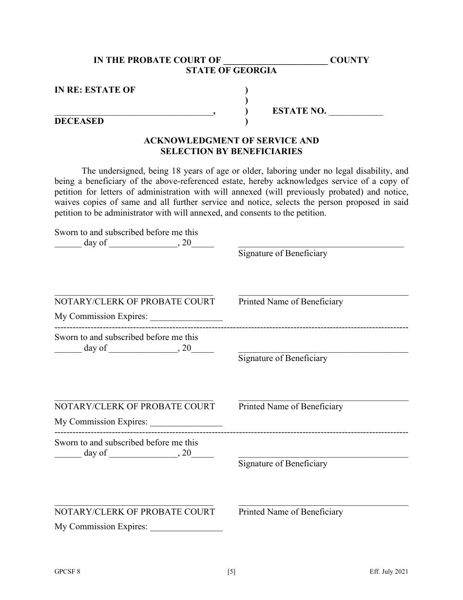 Form GPCSF8 Petition for Letters of Administration With Will Annexed - Will Previously Probated - Georgia (United States), Page 7