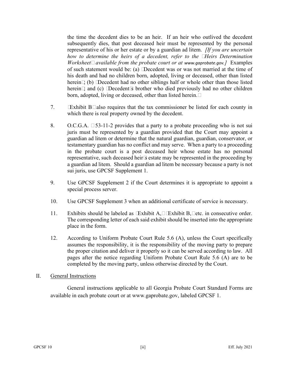 Form GPCSF10 Petition for Years Support - Georgia (United States), Page 2