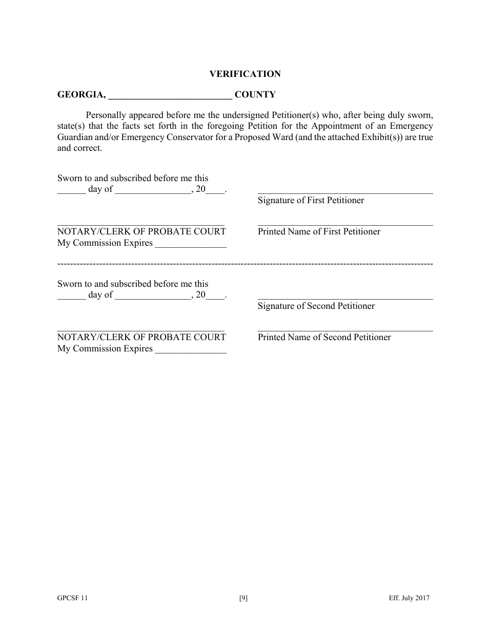Form GPCSF11 Petition for Appointment of an Emergency Guardian and / or Emergency Conservator for a Proposed Ward - Georgia (United States), Page 11