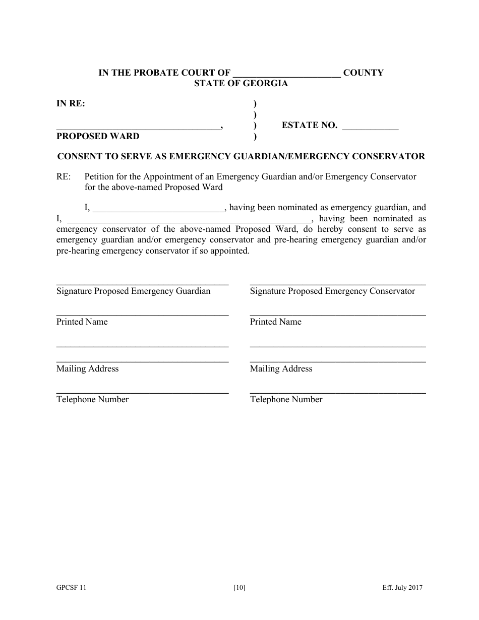Form GPCSF11 Petition for Appointment of an Emergency Guardian and / or Emergency Conservator for a Proposed Ward - Georgia (United States), Page 12