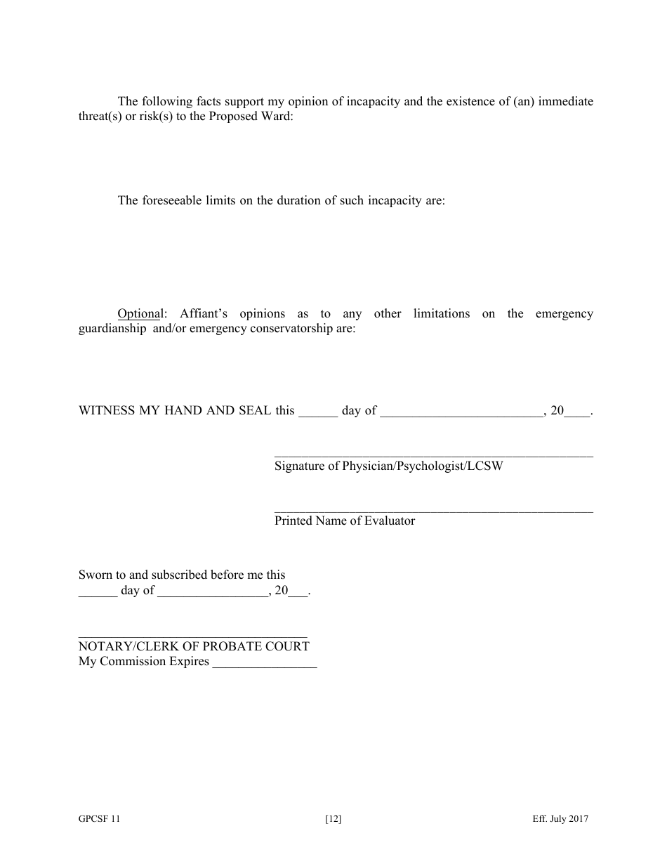 Form GPCSF11 Petition for Appointment of an Emergency Guardian and / or Emergency Conservator for a Proposed Ward - Georgia (United States), Page 14